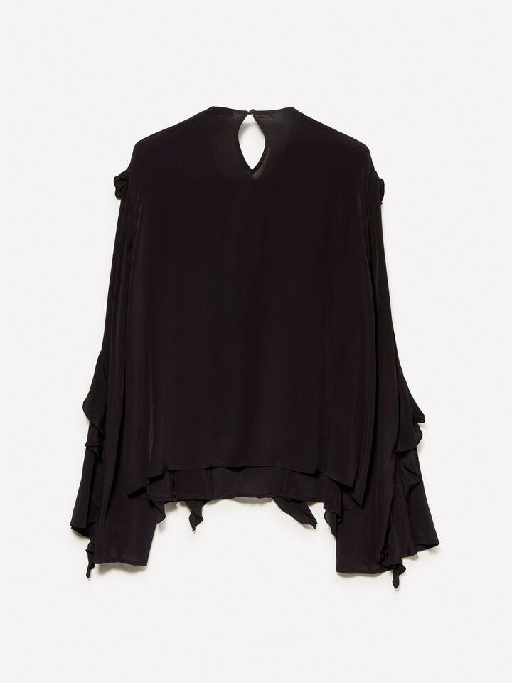Black blouse with rouches - women's blouses - Black | Sisley image number 6